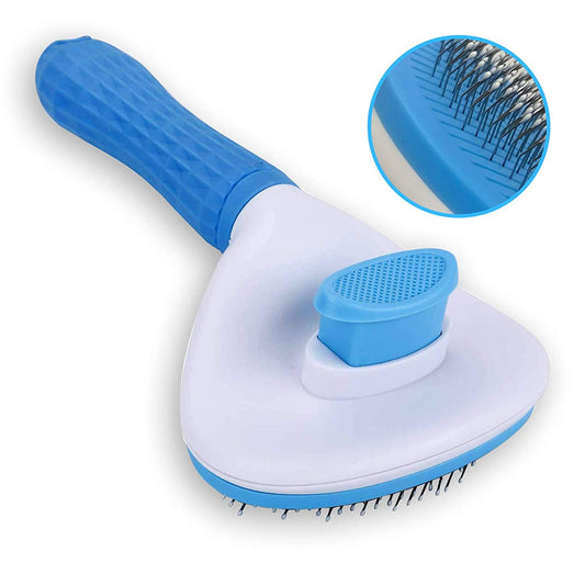 "Ultimate Shedding Solution: Self-Cleaning Dog and Cat Brush for Long and Short Hair - Blue"
